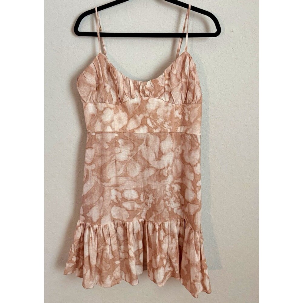 Hutch Anthropologie Size 10 Pink Floral Ruched Bust Ruffle Hem Mini Dress